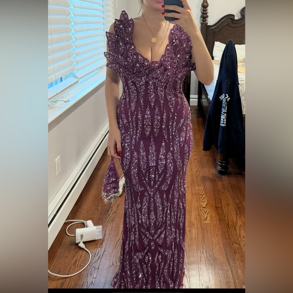 Elegant Beaded Purple Evening Gown
